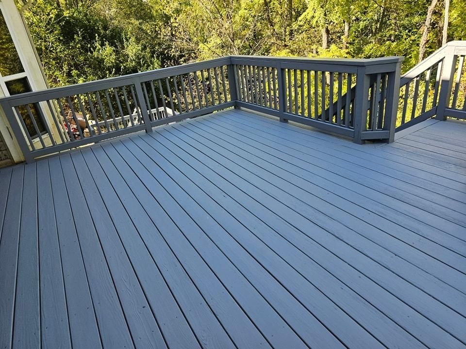 Deck finished with a gray solid stain