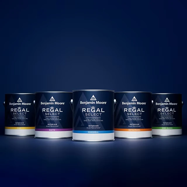 Benjamin Moore Regal Select interior paint cans.