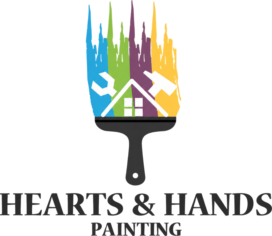 Owner-approved authentic Hearts & Hands Painting transparent vertical logo.